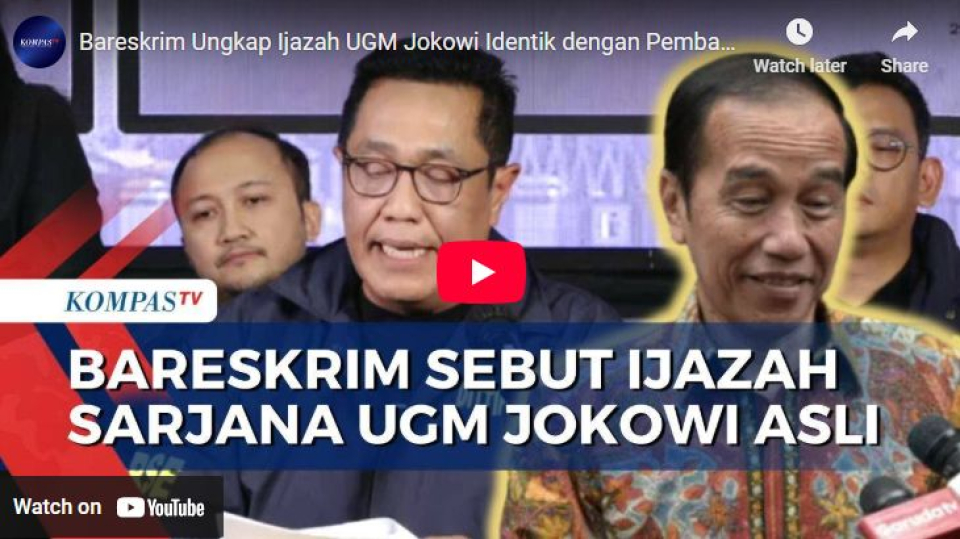 Bareskrim Ungkap Ijazah UGM Jokowi Identik dengan Pembanding 3 Rekan Kuliah