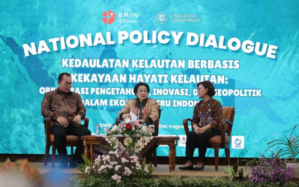 Ketua Dewan Pengarah Badan Riset dan Inovasi Nasional (BRIN) Megawati Soekarnoputri saat menghadiri dialog publik di UGM pada Jumat, 22 Mei 2026.