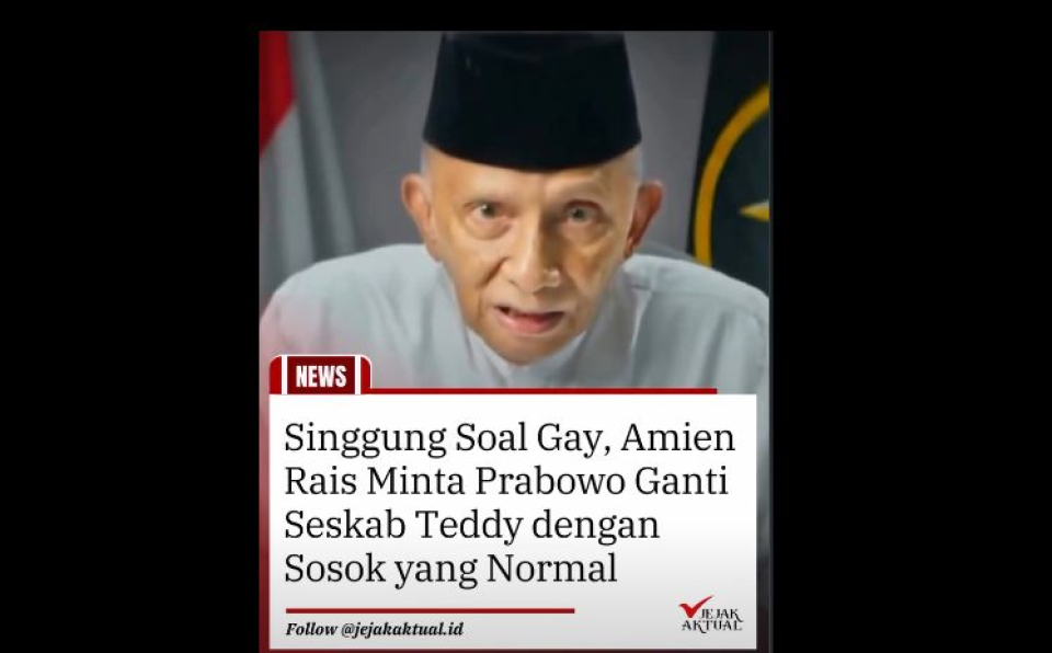 Singgung Soal Gay, Amien Rais Minta Prabowo Ganti Seskab Teddy dengan Sosok yang Normal
