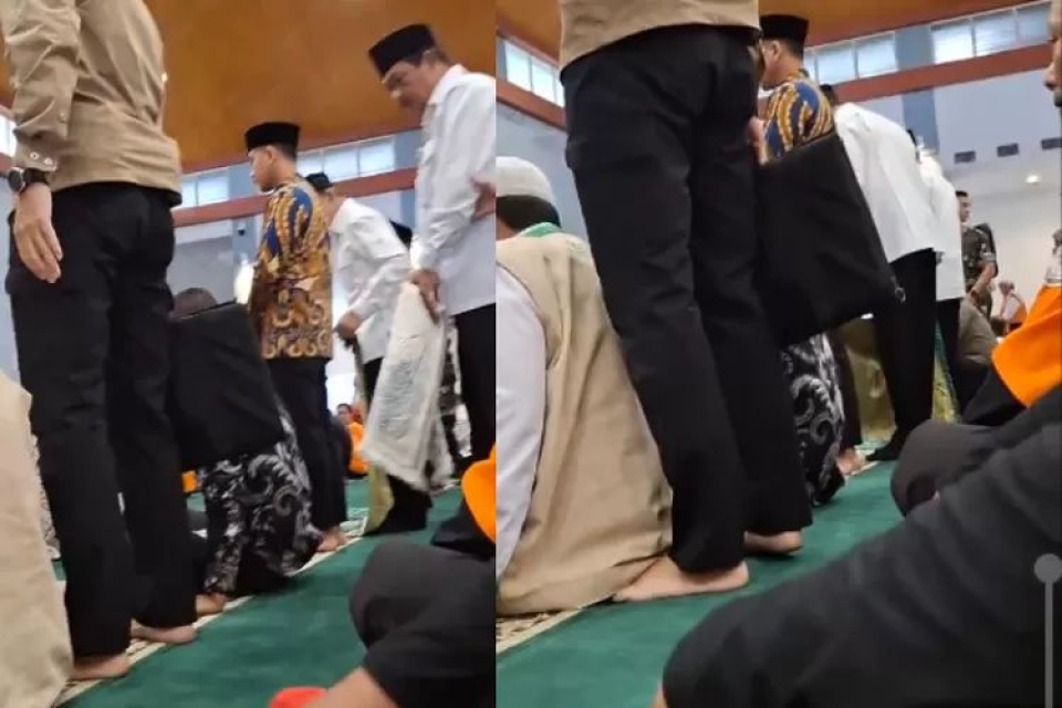Rombongan Wapres Gibran Rakabuming Raka mengusir jamaah salat Jumat yang sudah duduk di shaf depan duluan. 