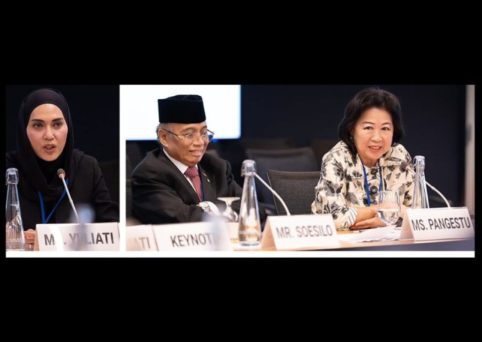 Dari Kiri: Wakil Ketua DRI RI, Sari Yuliati, Dubes RI, Indroyono Soesilo dan Wakil Ketua Dewan Ekonomi Nasional, Mari Pangestu pada Forum Diskusi Pasar Karbon Global, di Markas Bank Dunia, Washington DC, AS,  14 April, 2026.