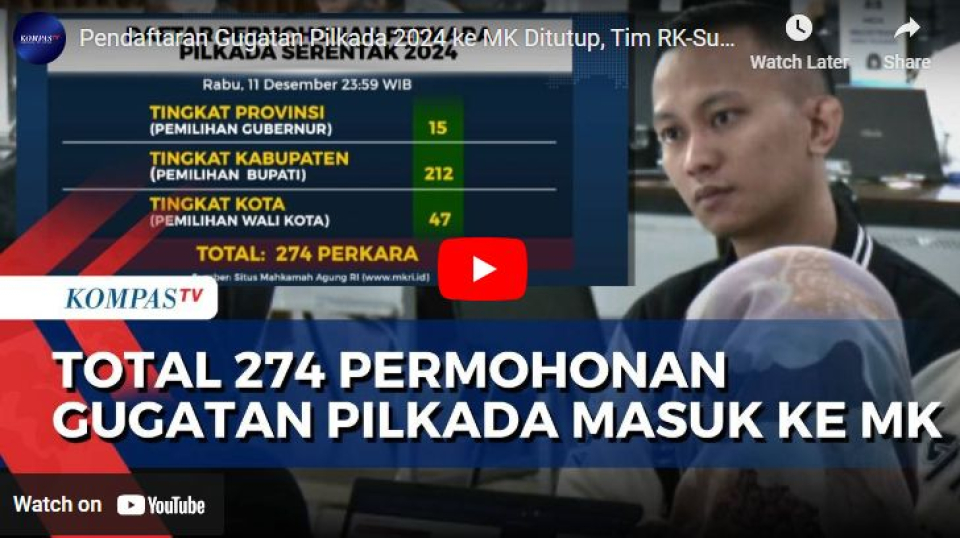 Pendaftaran Gugatan Pilkada 2024 ke MK Ditutup, Tim RK-Suswono Tak Jadi Lapor