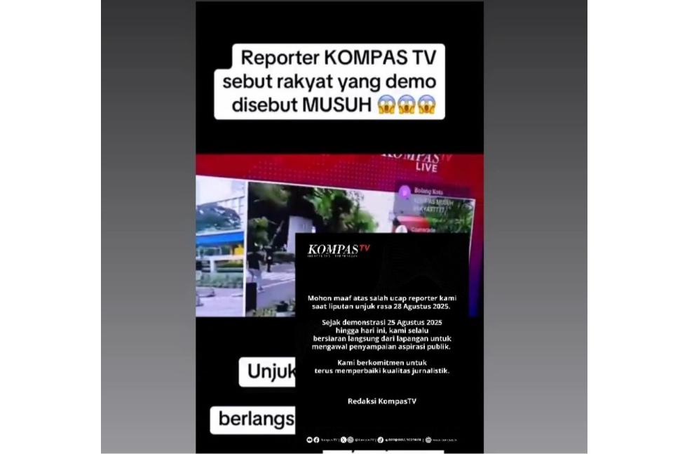Kompas TV Sampaikan Permintaan Maaf Atas Ucapan Reporter yang Sebut Rakyat 'Musuh'